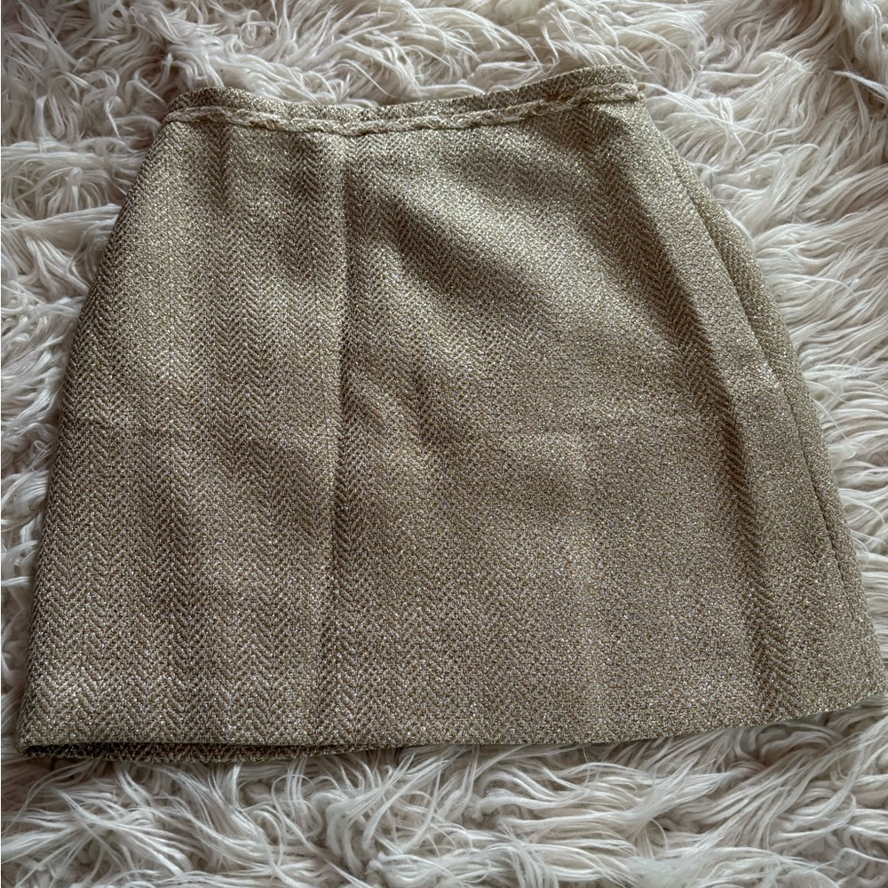 Ann Taylor Metallic Tweed Mini Skirt Champagne Gold Textured Size 4